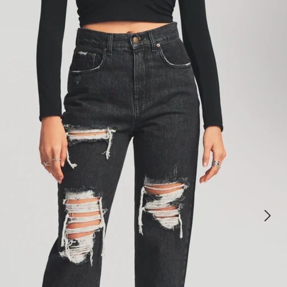 Retrofete Maggie Distressed Straightleg 26 Denim Jean in Onyx Jet Black $413 NWT - Picture 2 of 6